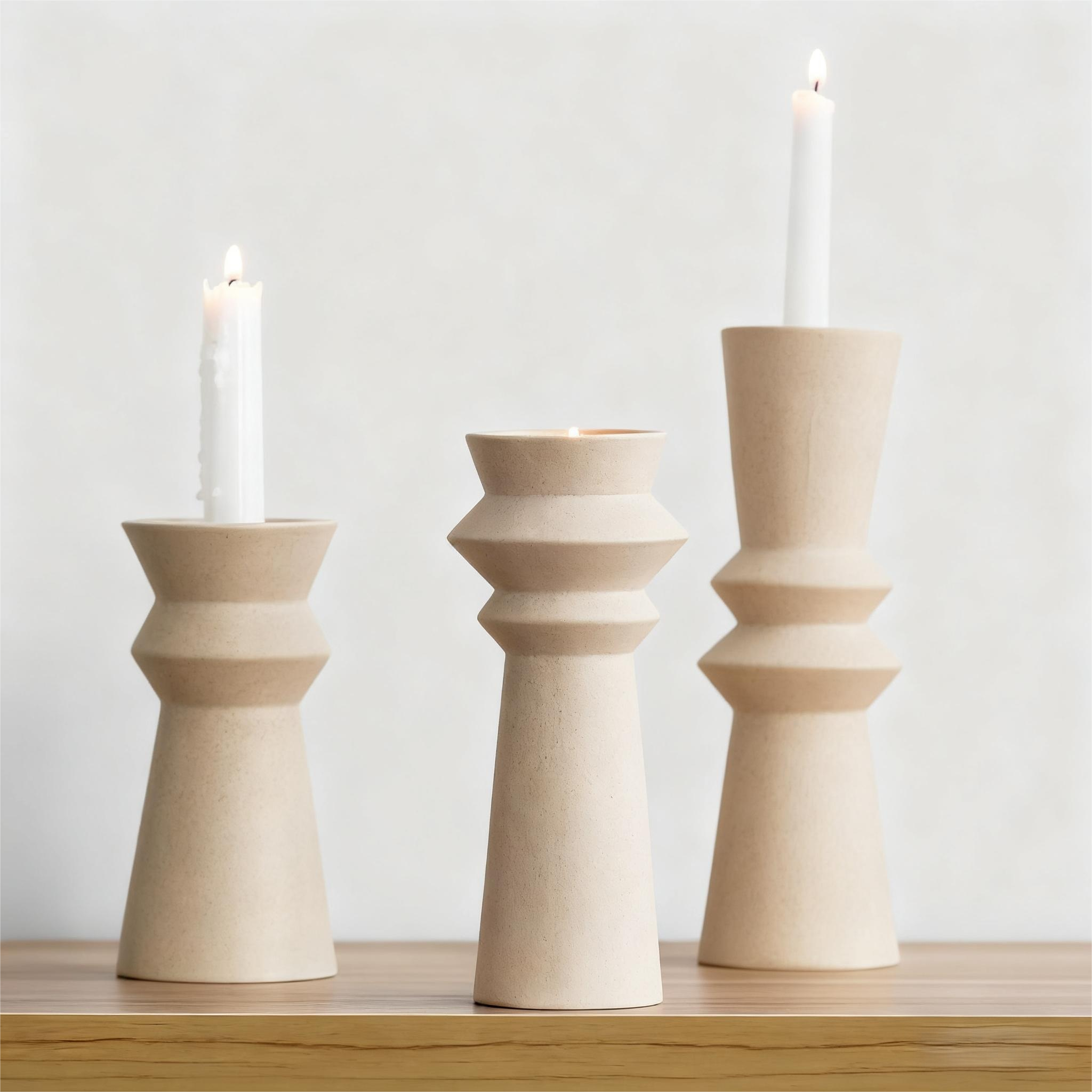 Raw Fired Ceramic Candle Holder | Waisted Pinch Pot Design | Minimalist & Wabi-Sabi Home Decor