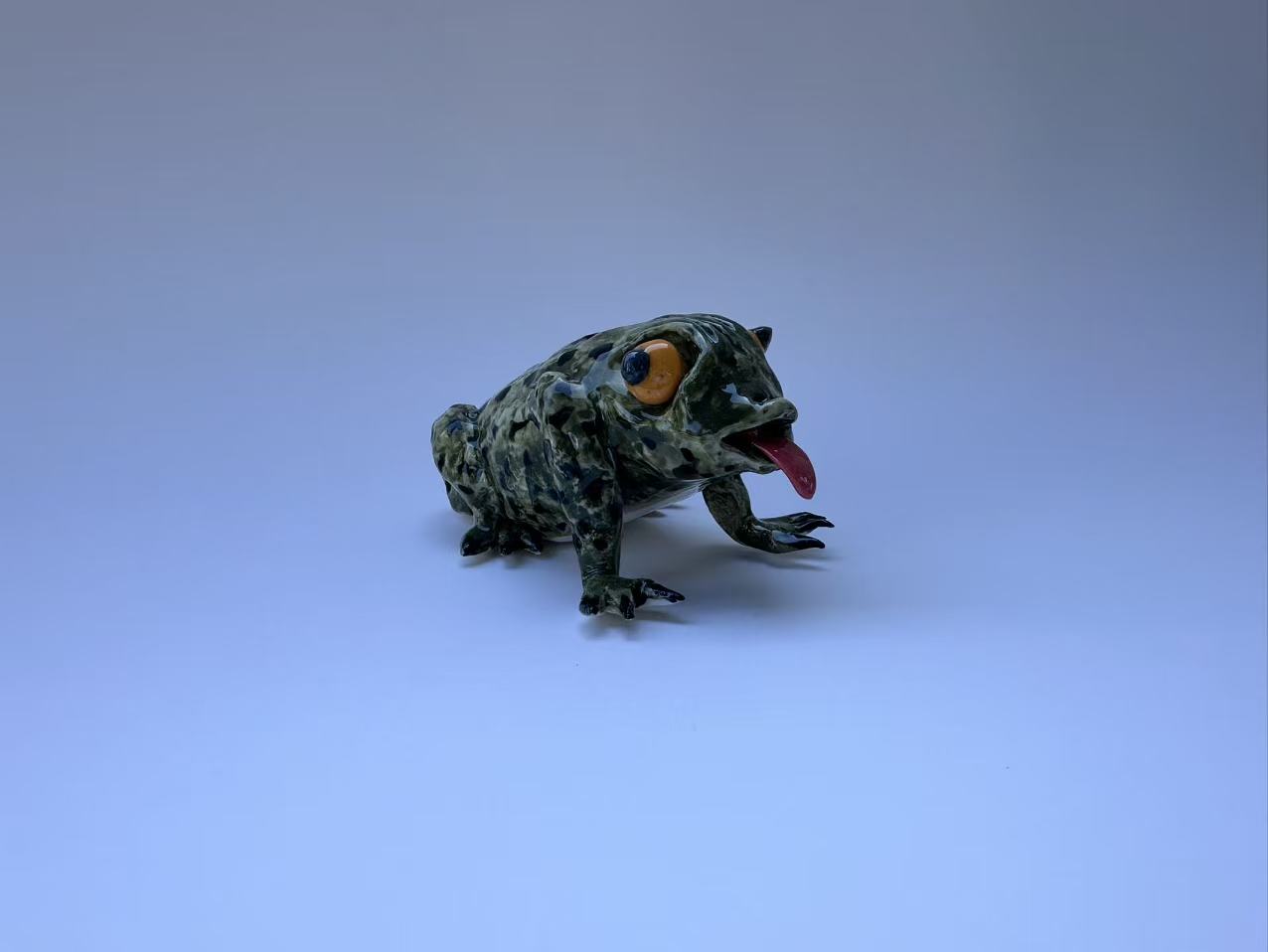 Spotted Green Frog with Orange Eyes | Handmade Frog Sculpture