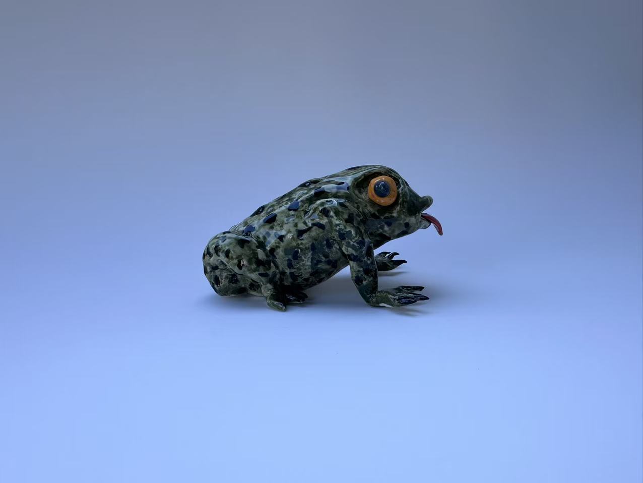 Spotted Green Frog with Orange Eyes | Handmade Frog Sculpture