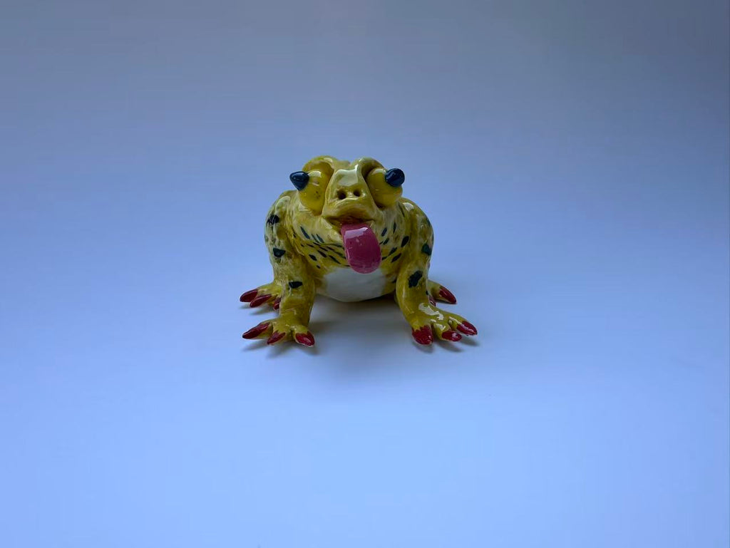 Yellow Spotted Frog with Red Claws | Handmade Frog Sculpture
