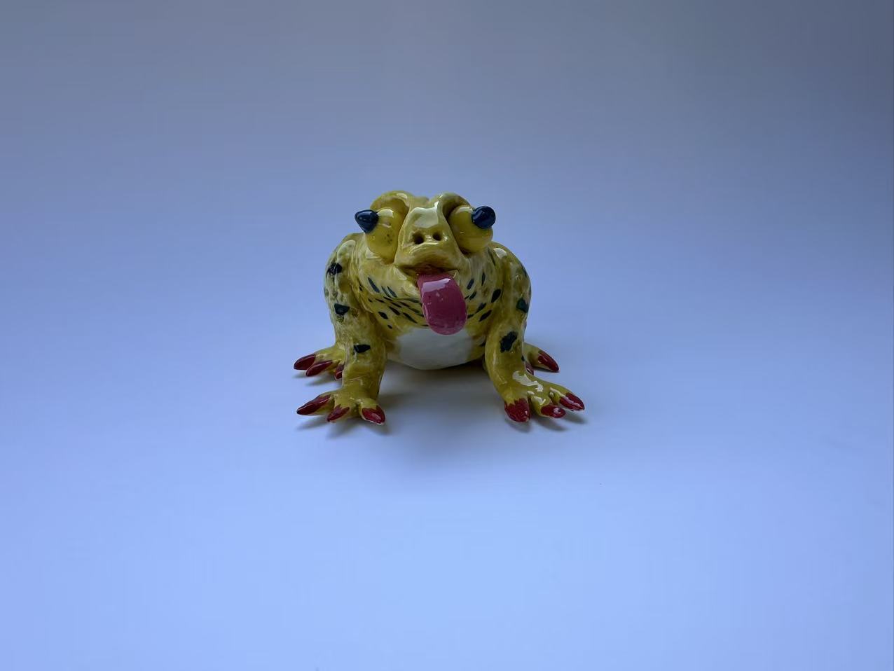 Yellow Spotted Frog with Red Claws | Handmade Frog Sculpture