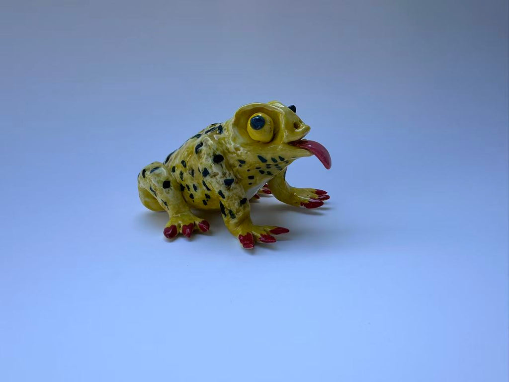 Yellow Spotted Frog with Red Claws | Handmade Frog Sculpture