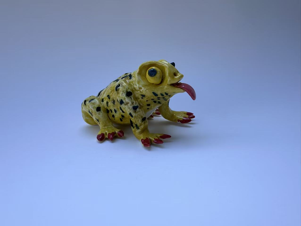 Yellow Spotted Frog with Red Claws | Handmade Frog Sculpture