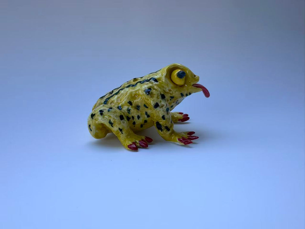 Yellow Spotted Frog with Red Claws | Handmade Frog Sculpture