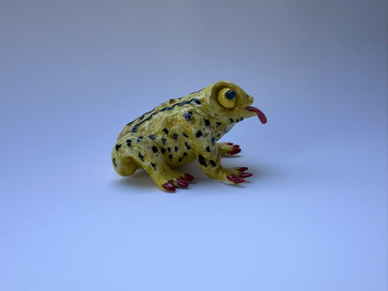 Yellow Spotted Frog with Red Claws | Handmade Frog Sculpture