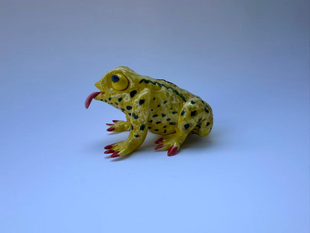 Yellow Spotted Frog with Red Claws | Handmade Frog Sculpture