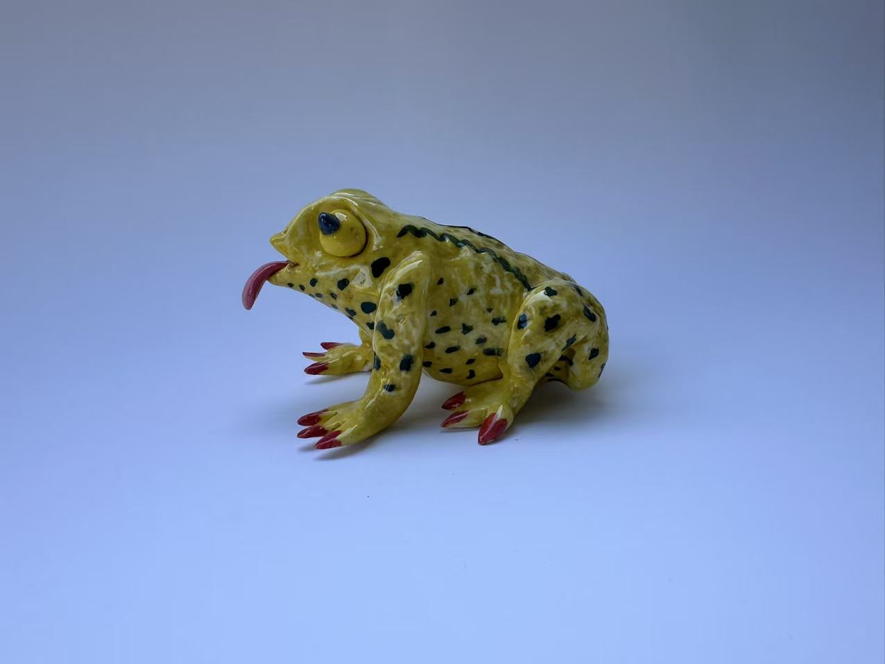 Yellow Spotted Frog with Red Claws | Handmade Frog Sculpture