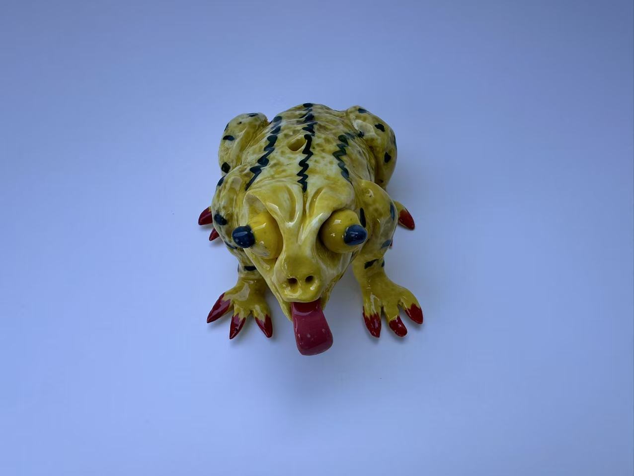 Yellow Spotted Frog with Red Claws | Handmade Frog Sculpture