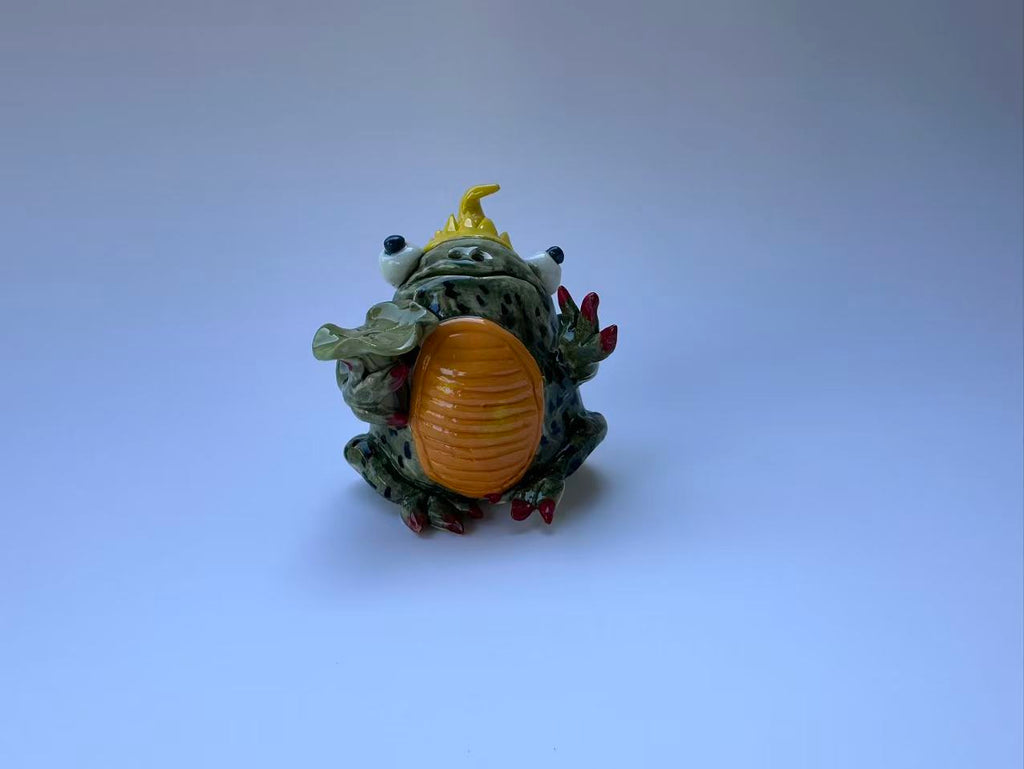 Fantasy Crown Frog with Lotus Leaf | Handmade Frog Sculpture