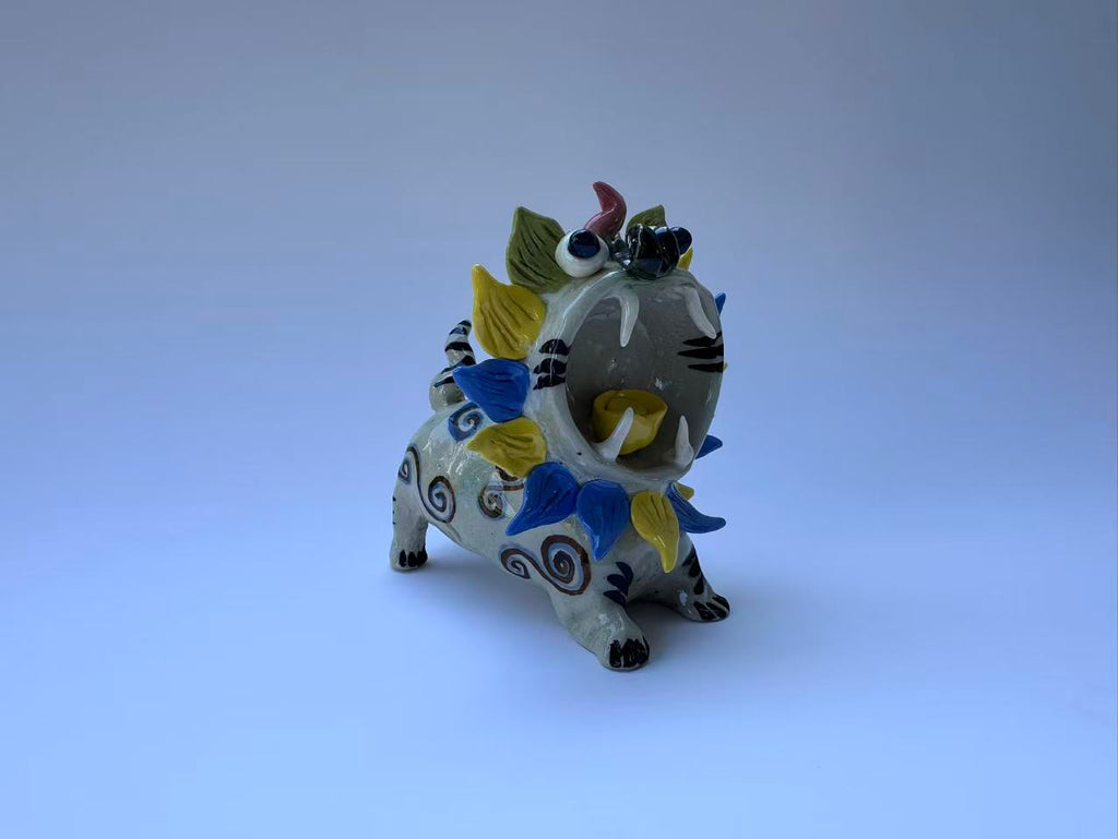 Handmade Colorful Mythical Cat Sculpture