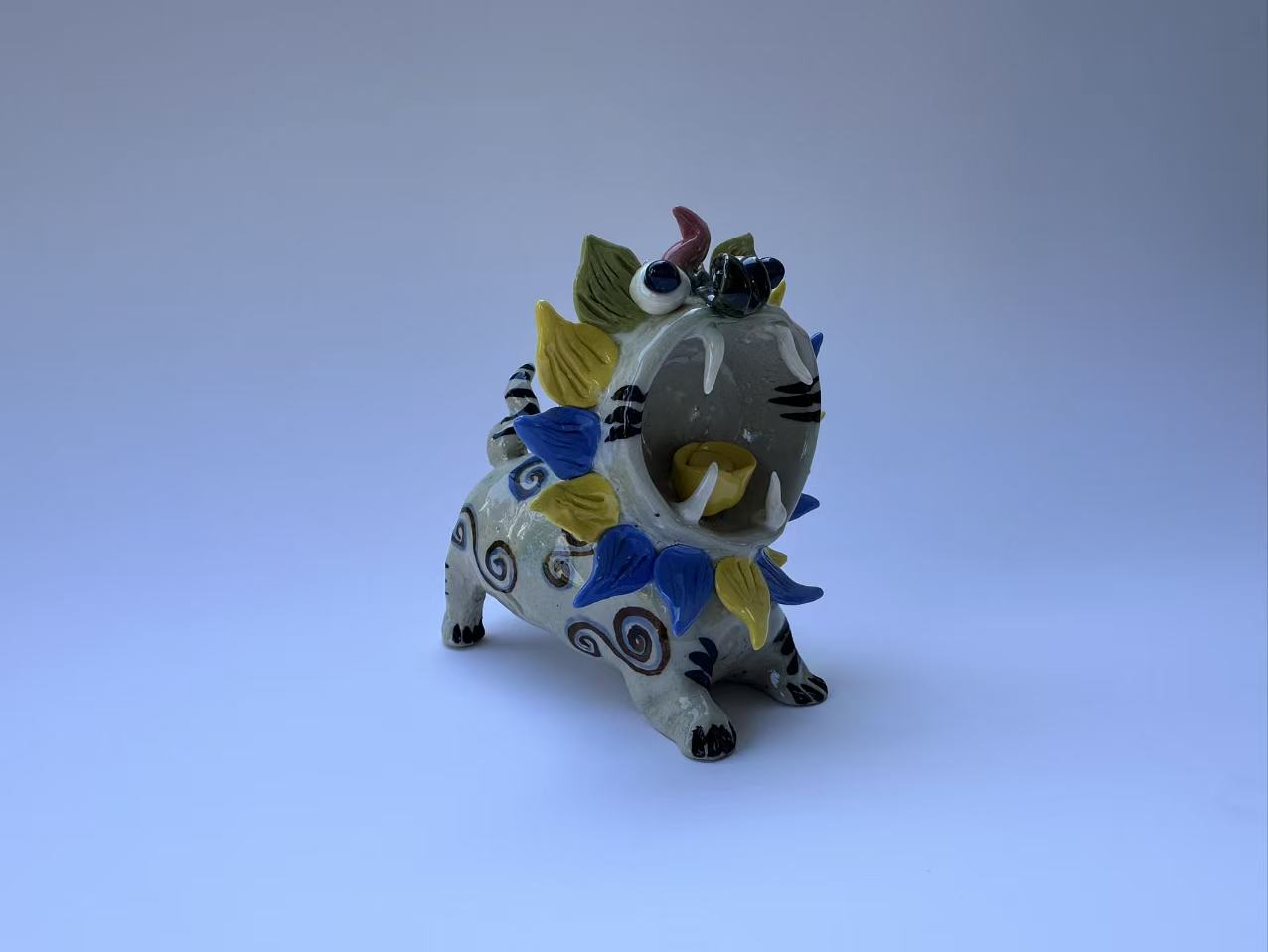 Handmade Colorful Mythical Cat Sculpture