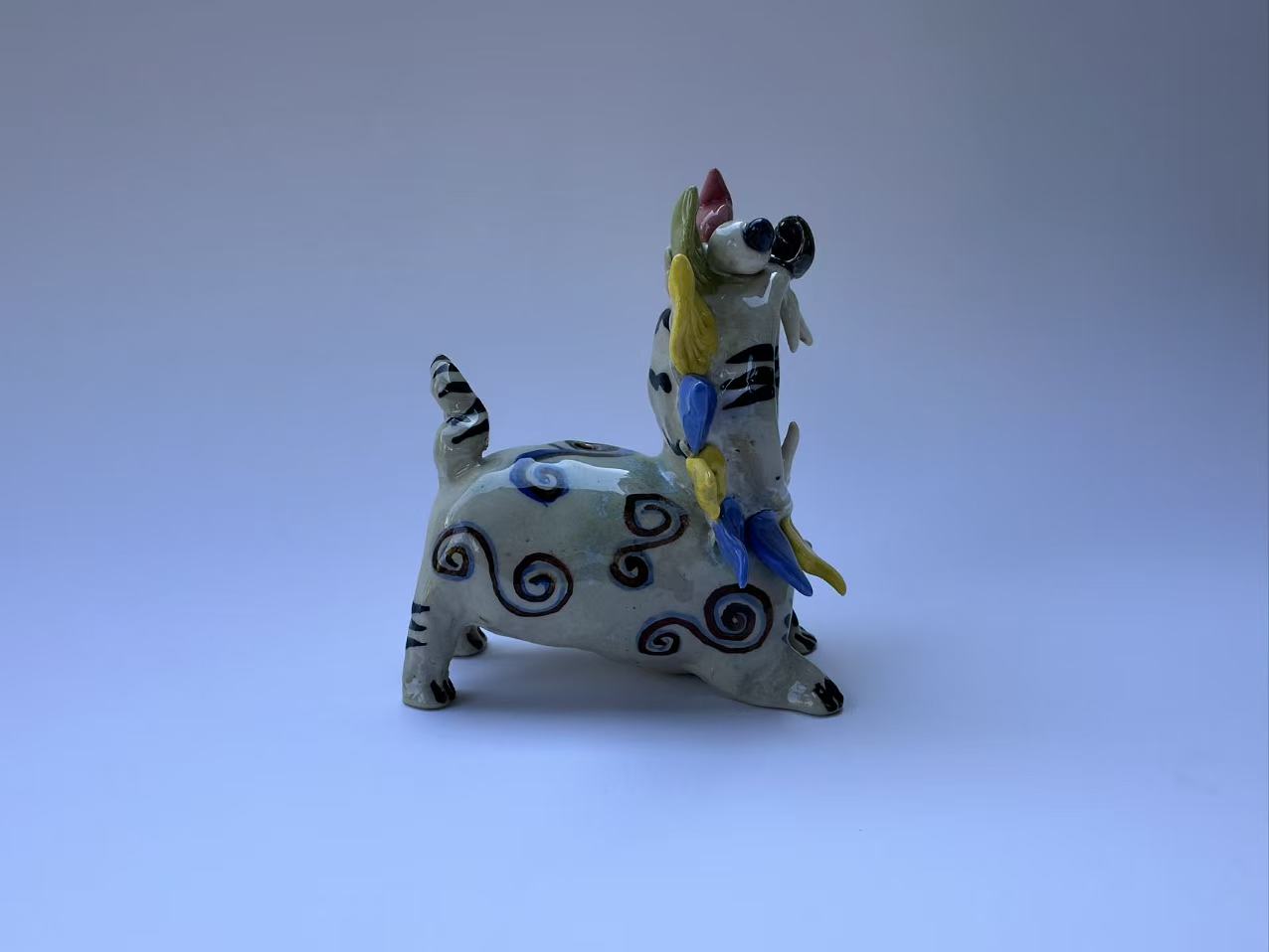 Handmade Colorful Mythical Cat Sculpture