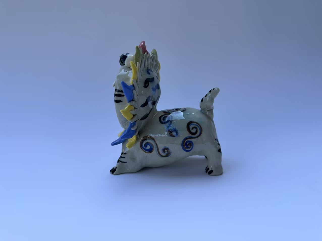Handmade Colorful Mythical Cat Sculpture
