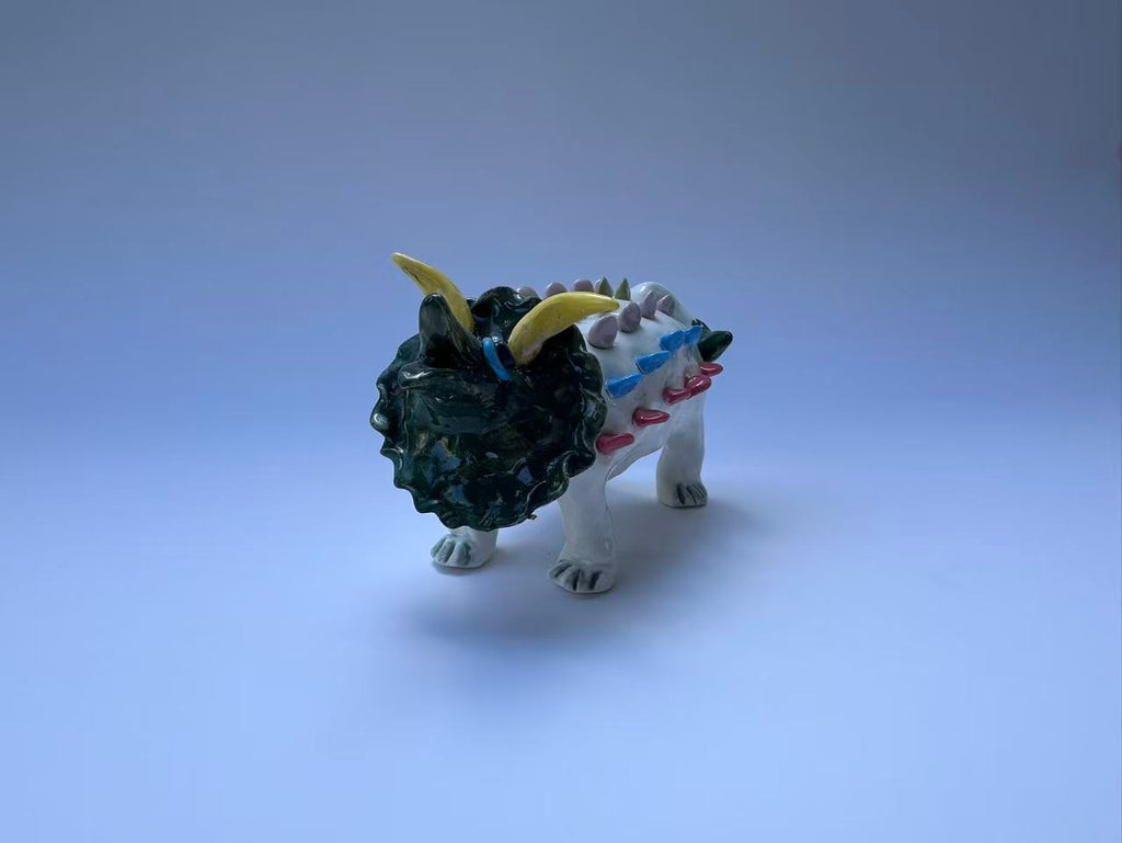 Handmade Colorful Triceratops Art Sculpture