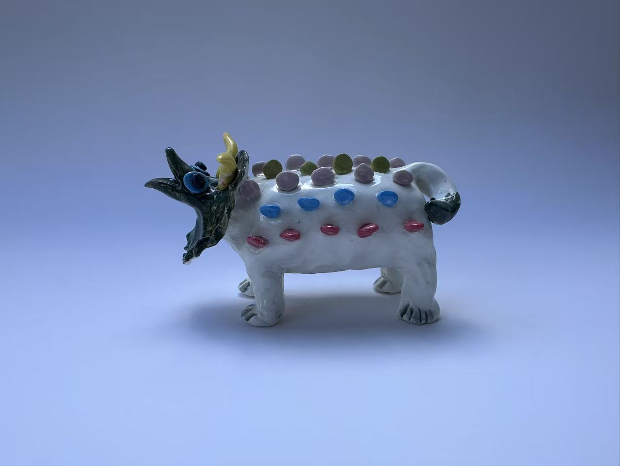 Handmade Colorful Triceratops Art Sculpture