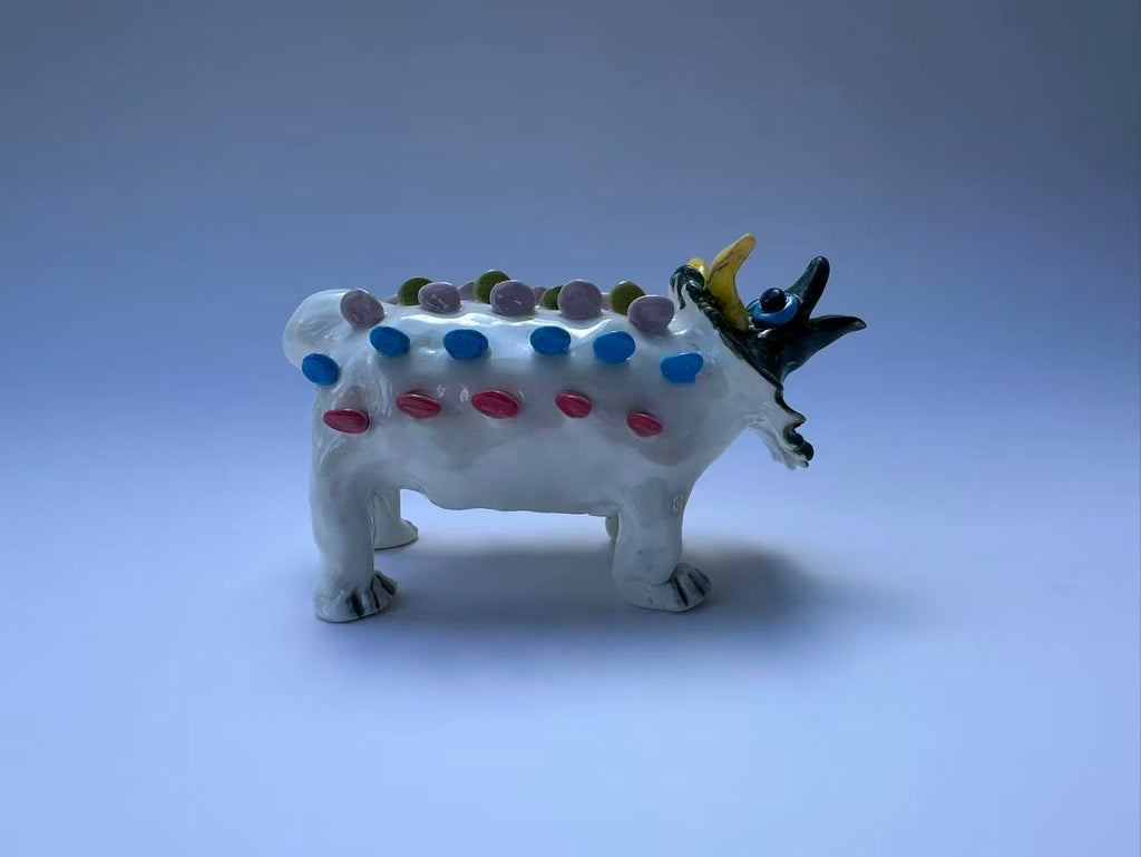 Handmade Colorful Triceratops Art Sculpture