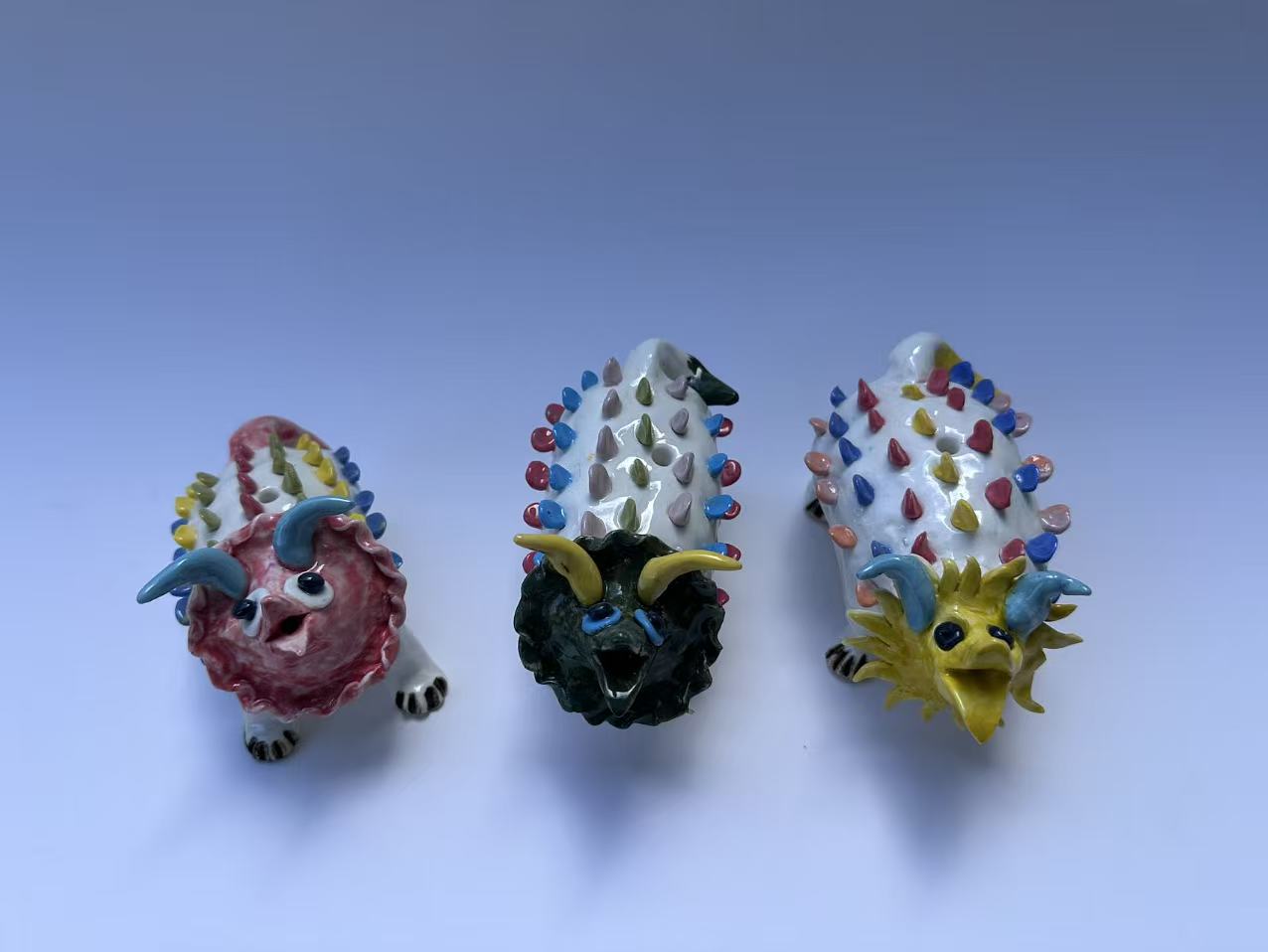 Handmade Colorful Triceratops Art Sculpture