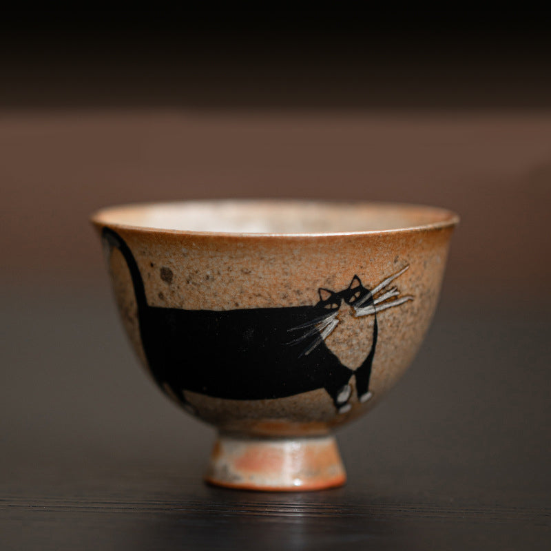 Handmade Yōhen Shino Cat Teacup - Small Gongfu Tea Cup