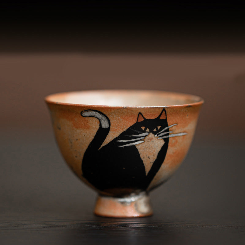Handmade Yōhen Shino Cat Teacup - Small Gongfu Tea Cup