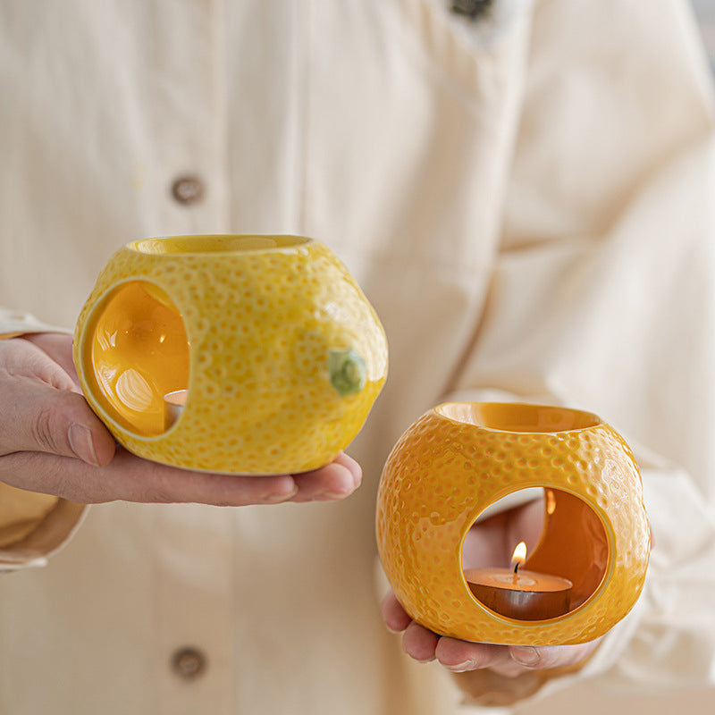 Handmade Fruit Ceramic Aromatherapy Candle Holder - Strawberry, Orange, Lemon for Wax Melts & Essential Oils