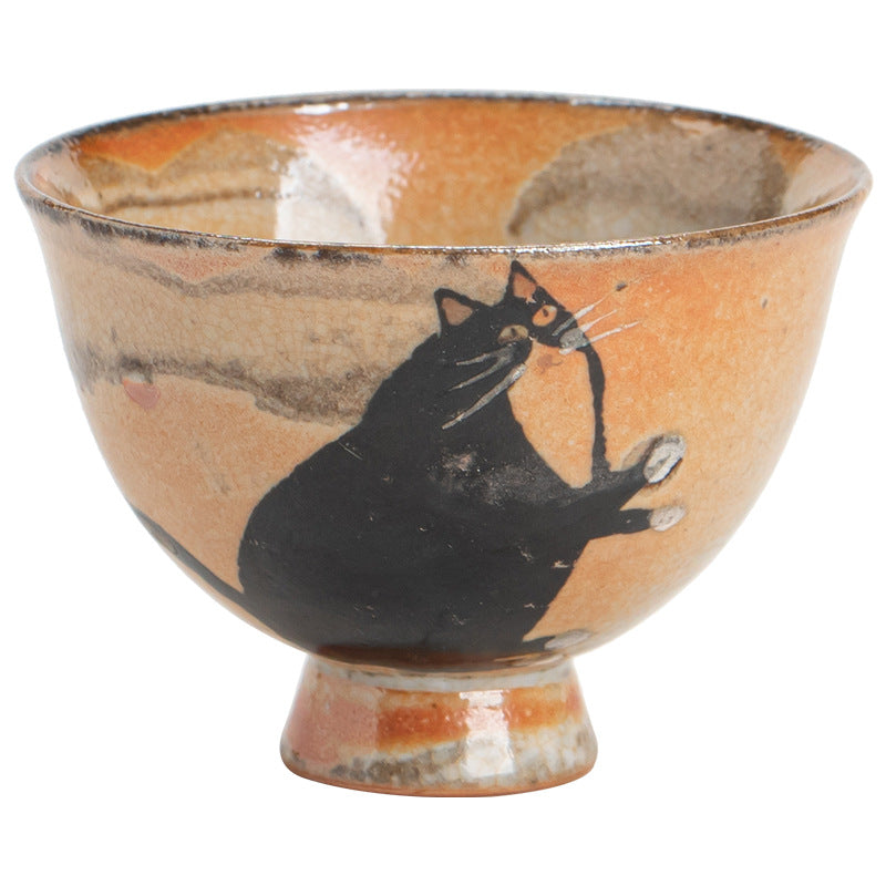 Handmade Yōhen Shino Cat Teacup - Small Gongfu Tea Cup