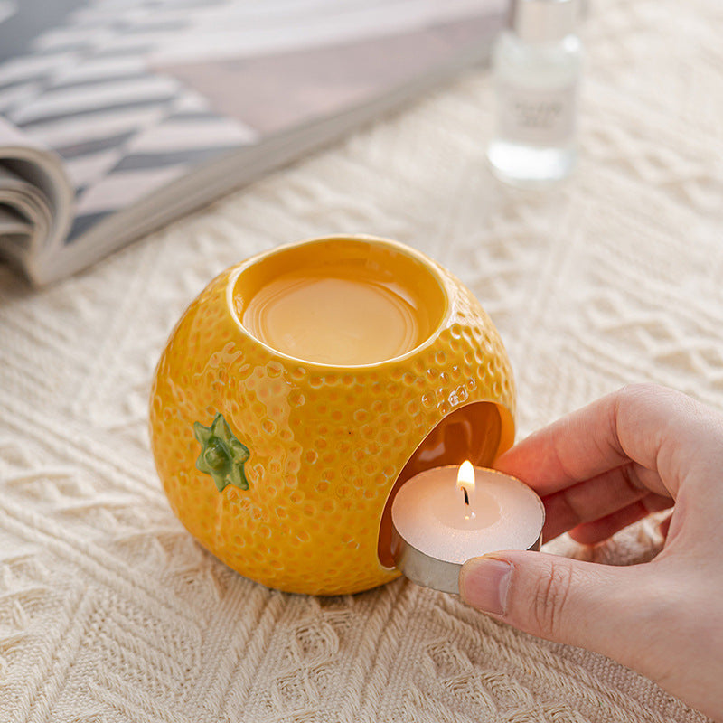 Handmade Fruit Ceramic Aromatherapy Candle Holder - Strawberry, Orange, Lemon for Wax Melts & Essential Oils
