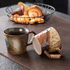 Wabi-Sabi Yōhen Stoneware Cup - Handmade Bound Rope Wide Mouth Coffee Mug