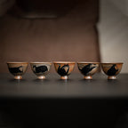 Handmade Yōhen Shino Cat Teacup - Small Gongfu Tea Cup