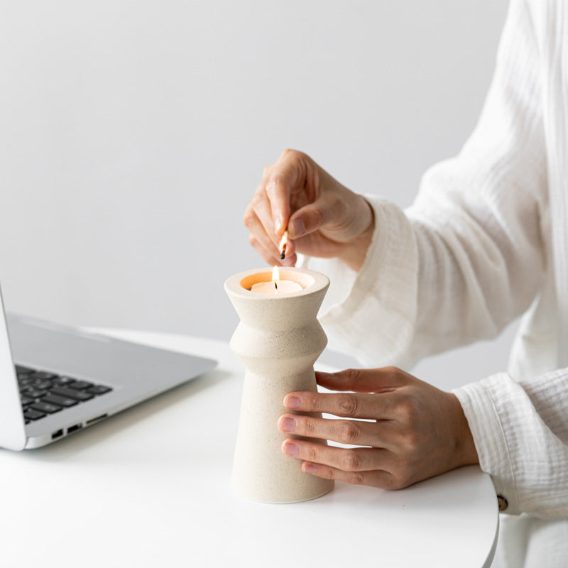 Raw Fired Ceramic Candle Holder | Waisted Pinch Pot Design | Minimalist & Wabi-Sabi Home Decor