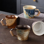 Wabi-Sabi Yōhen Stoneware Cup - Handmade Bound Rope Wide Mouth Coffee Mug