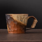 Wabi-Sabi Yōhen Stoneware Cup - Handmade Bound Rope Wide Mouth Coffee Mug