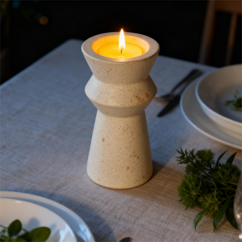 Raw Fired Ceramic Candle Holder | Waisted Pinch Pot Design | Minimalist & Wabi-Sabi Home Decor