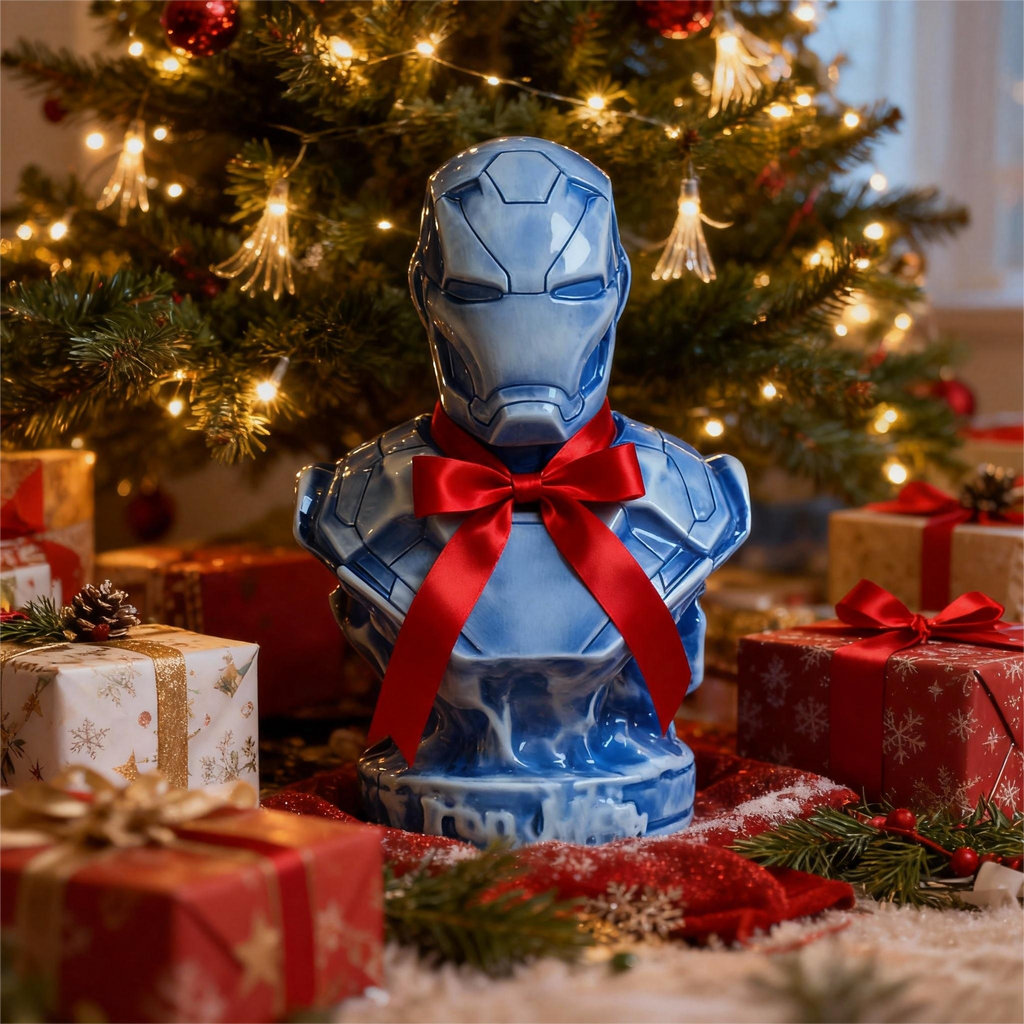 Superhero Blue Glaze Ceramic Bust