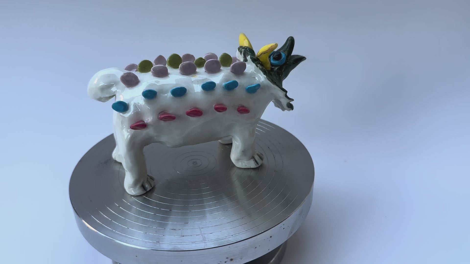 Handmade Colorful Triceratops Art Sculpture