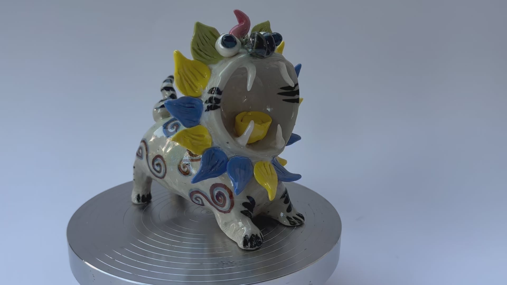 Handmade Colorful Mythical Cat Sculpture