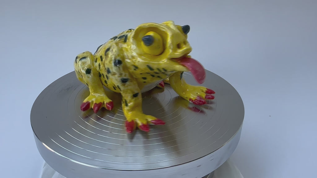 Yellow Spotted Frog with Red Claws | Handmade Frog Sculpture